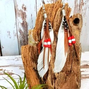 Boho Southwestern Feather & Bead Earrings